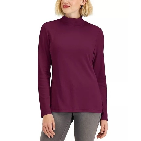 Karen Scott Petite Mock-Neck Long-Sleeve Top Ks Merlot PXL - Picture 1 of 2